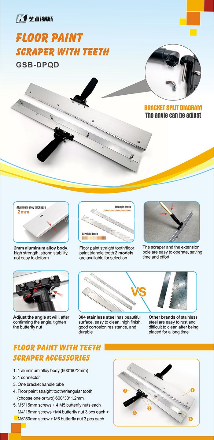 Straight floor Notched Serrated  Squeegee in Steel Frame