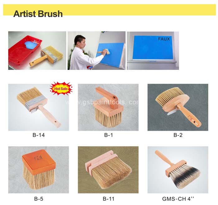 4 inch  Professional Stain Block Artist Paint Brush with Beech Wood Handle - 100% White Bristle Brush