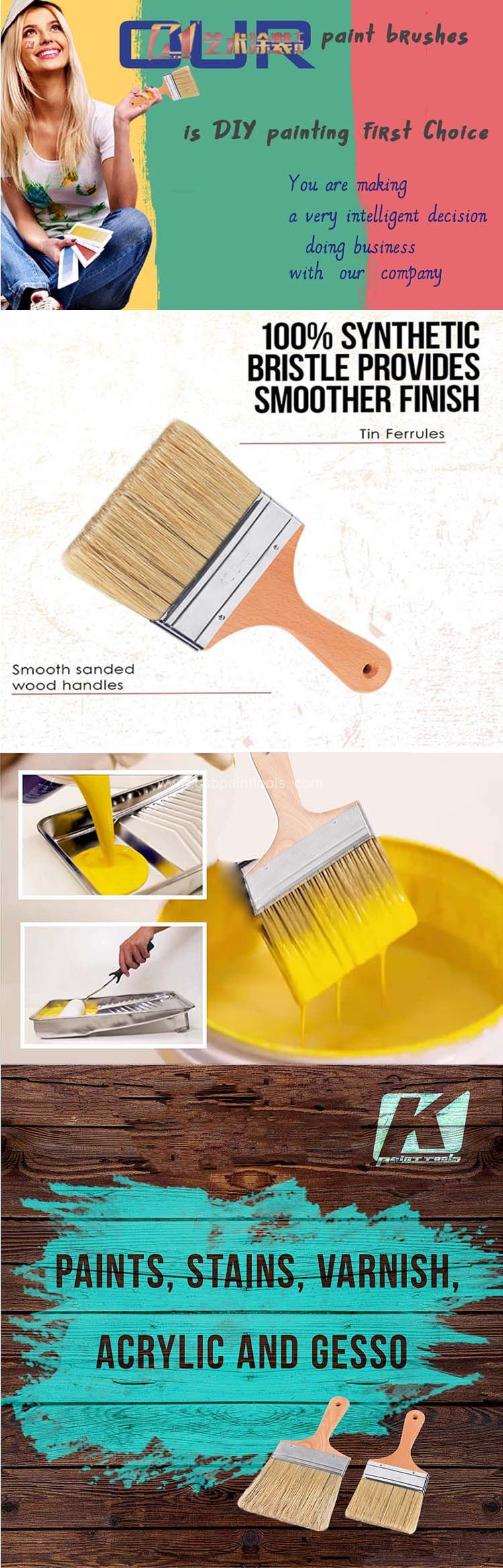 Supply Variety Size  Bristle Artist Paint Brushes with wood handle for Paint, Stains, Varnishes, Glues, and Gesso