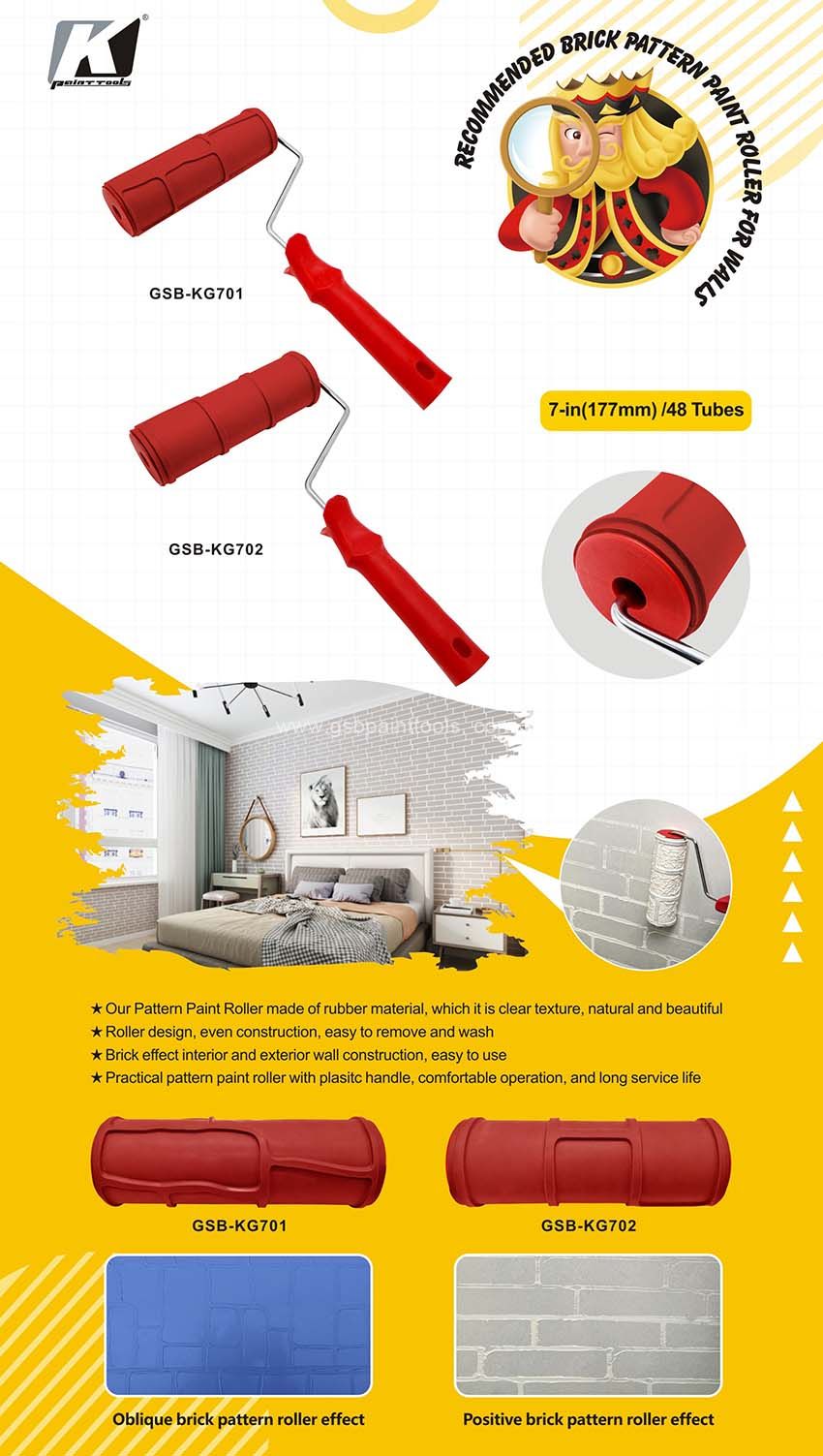 Imitation Brick Pattern Embossing Roller with Rubber Handle for Walls Decoration and Household DIY Painting