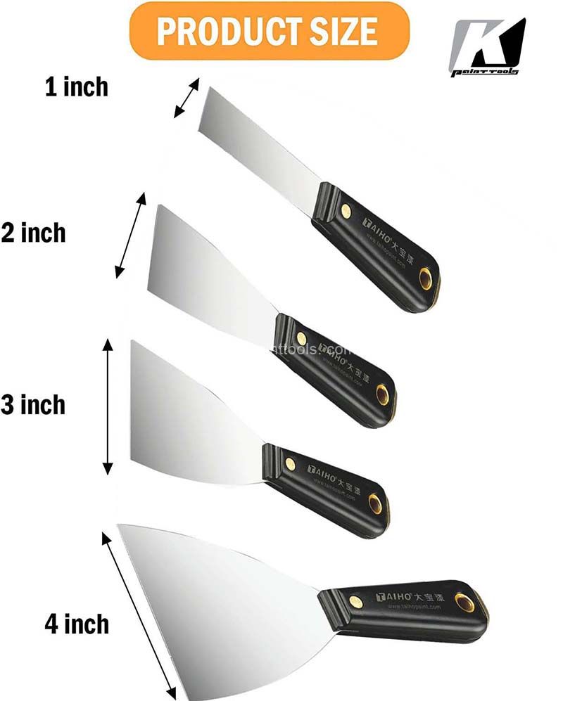 4 Piece Putty Knife Scrapers GS410S, Stainless Steel Scraper Tool for Drywall Finishing, Plaster Scraping, Decals and Wallpaper